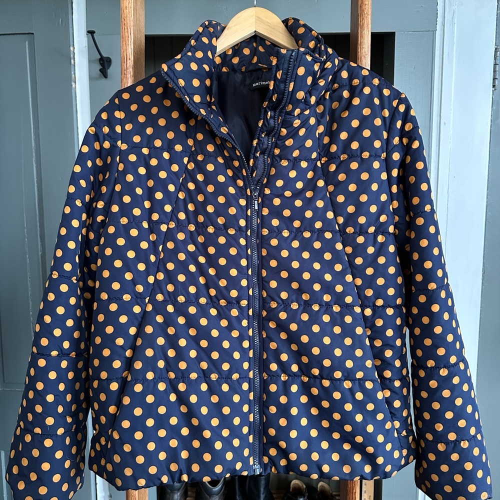 Marimekko Navy Polka Dot Light Puffer Jacket L
